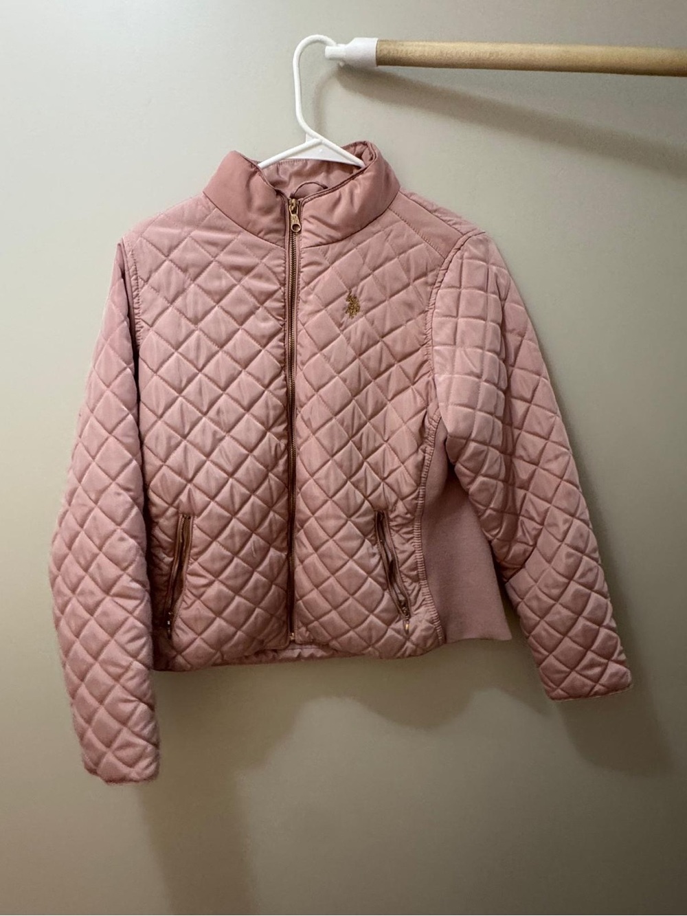 U.S. Polo Assn. Quilted Pink Puffer Jacket with Gold Logo